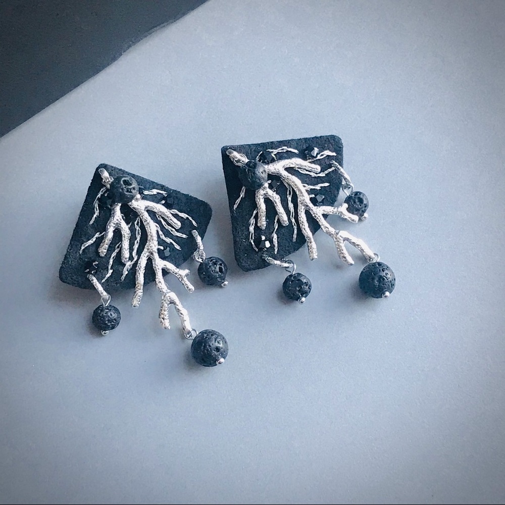 Artisan Lava Bead Statement Earrings